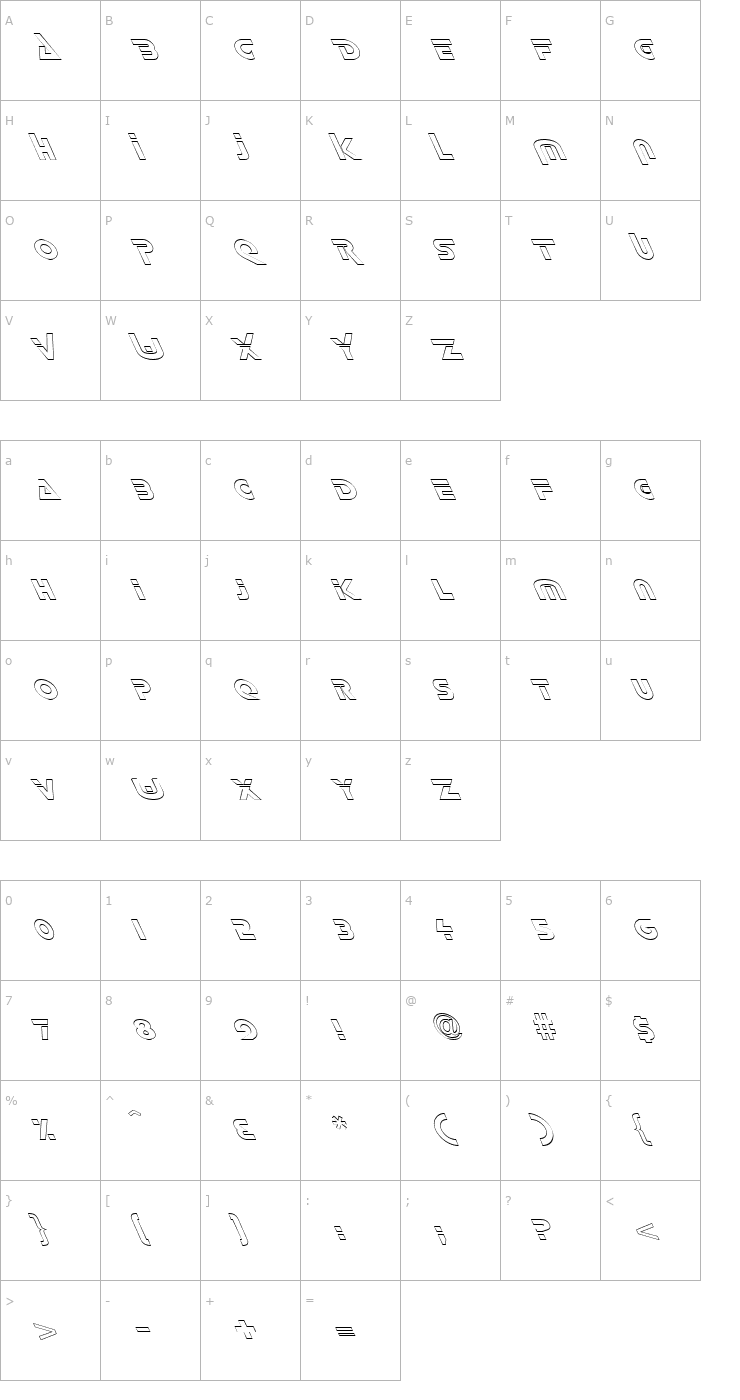 Character Map FZ UNIQUE 35 HOLLOW LEFTY Font