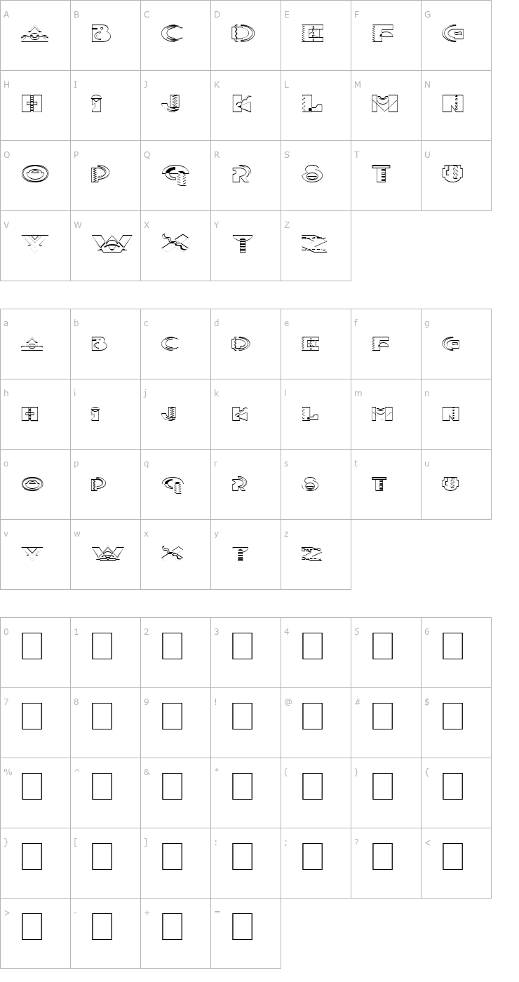 Character Map FZ UNIQUE 36 HOLLOW EX Font