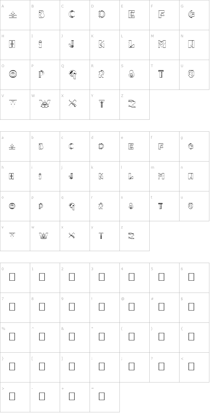 Character Map FZ UNIQUE 36 HOLLOW Font