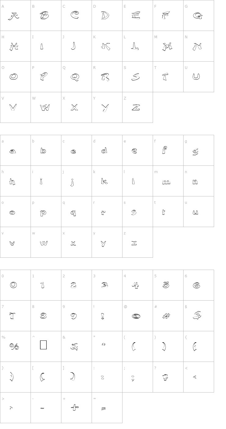 Character Map FZ UNIQUE 38 HOLLOW EX Font