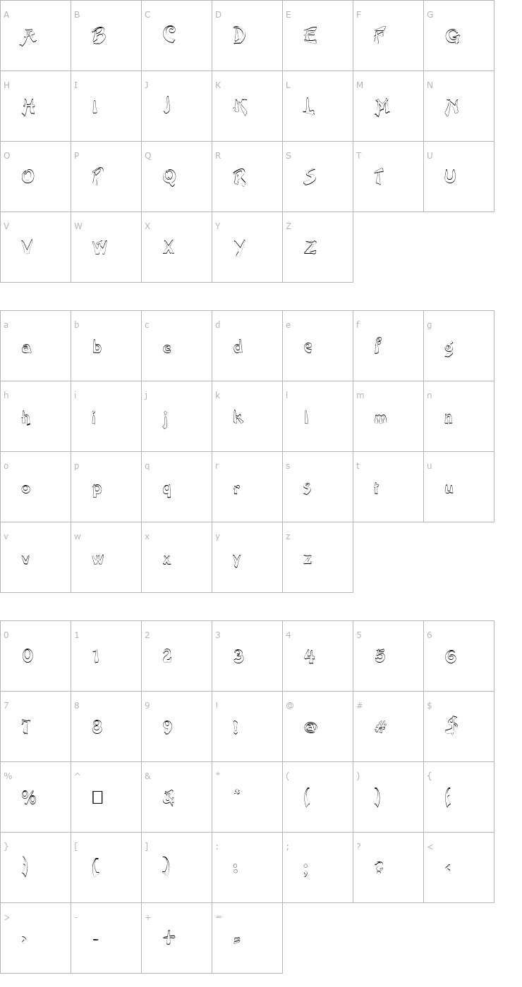 Character Map FZ UNIQUE 38 HOLLOW Font