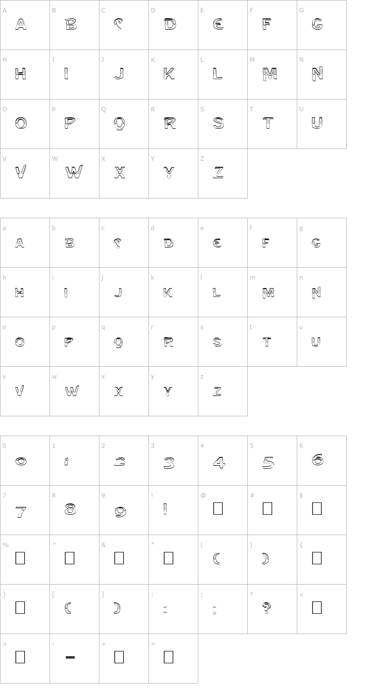 Character Map FZ UNIQUE 4 HOLLOW EX Font