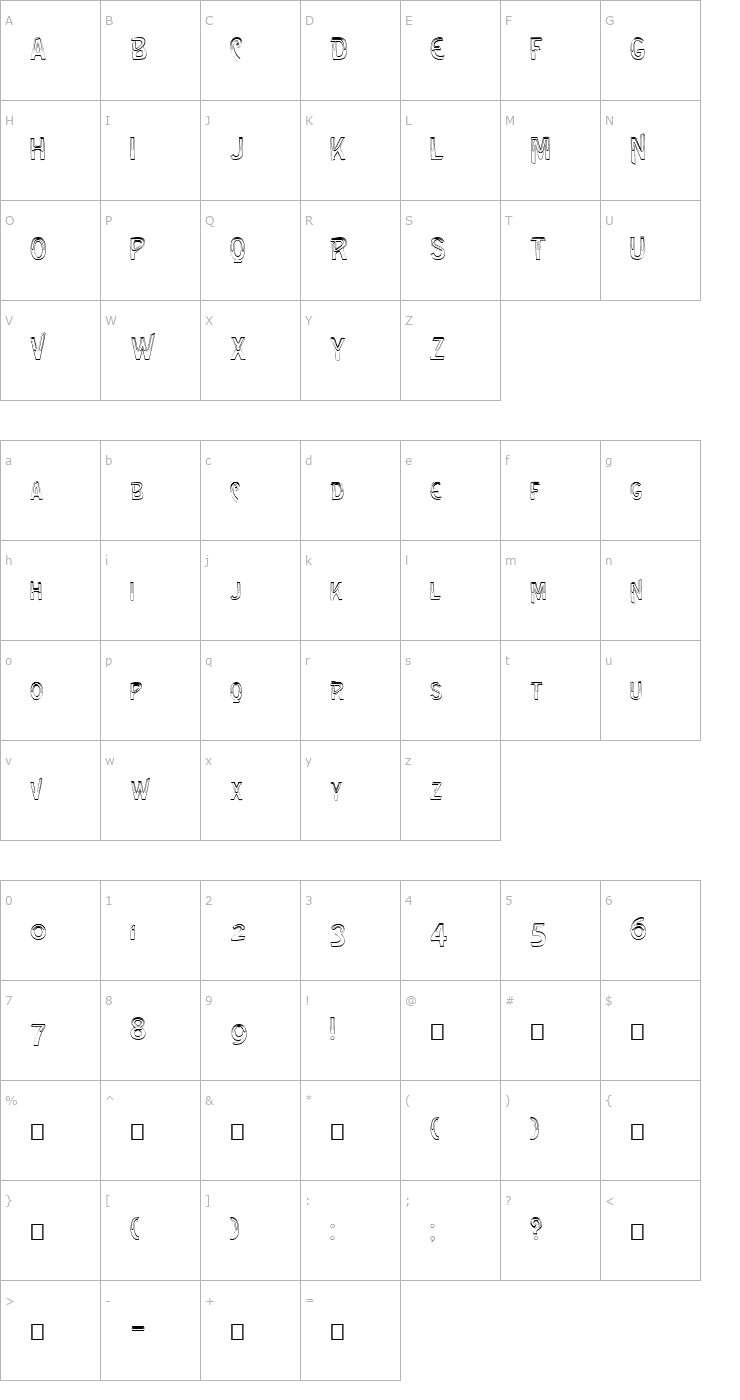 Character Map FZ UNIQUE 4 HOLLOW Font