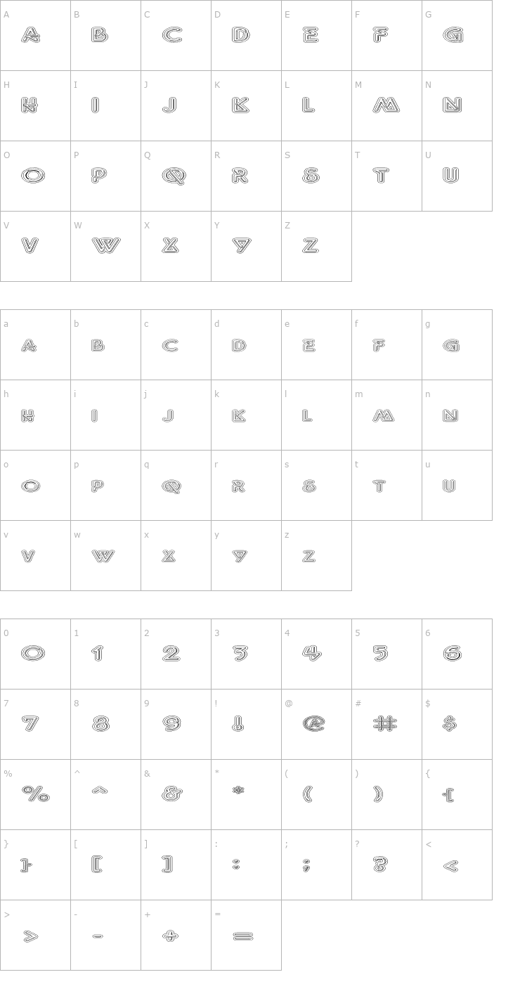 Character Map FZ UNIQUE 40 HOLLOW EX Font