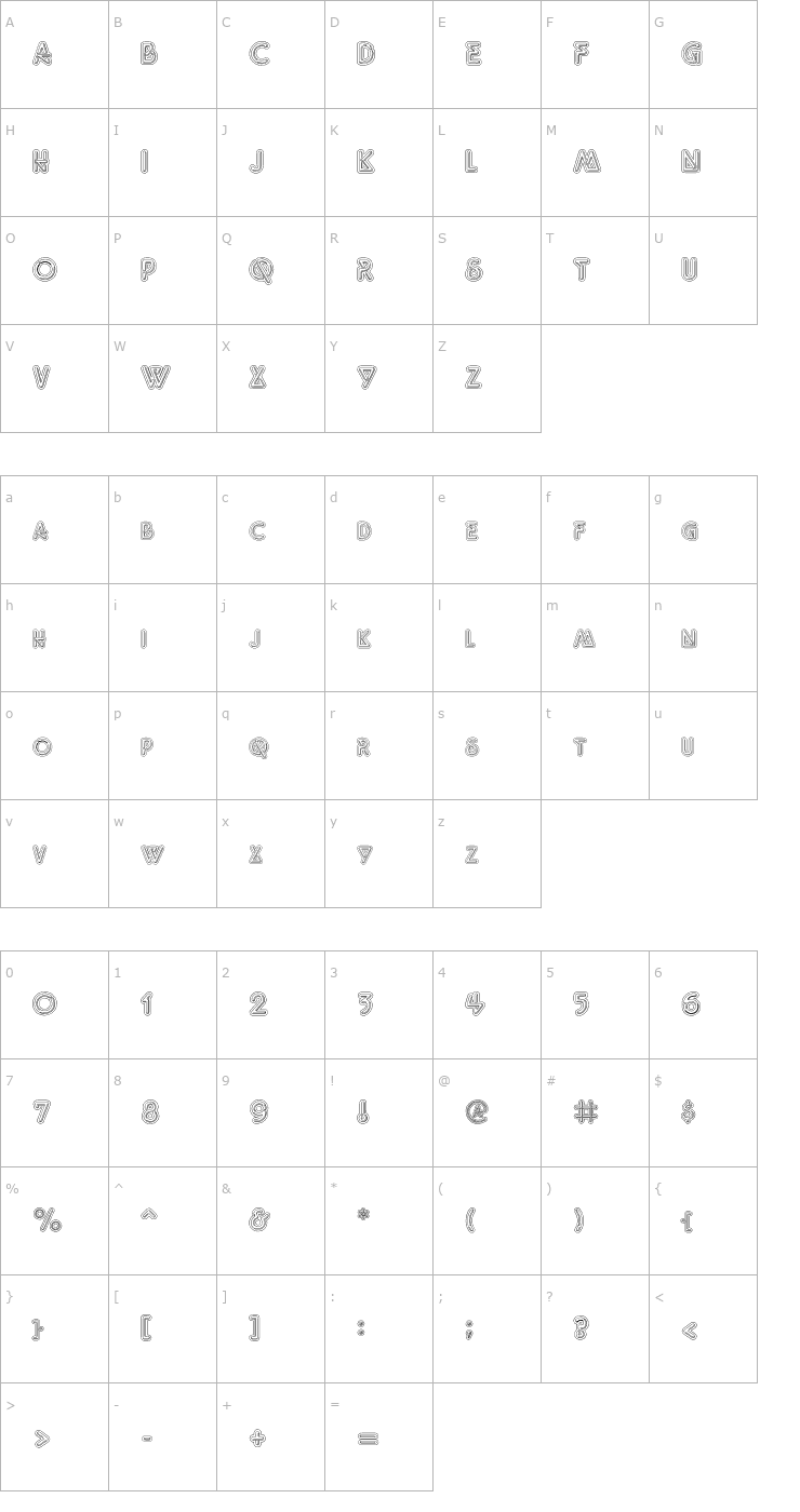 Character Map FZ UNIQUE 40 HOLLOW Font