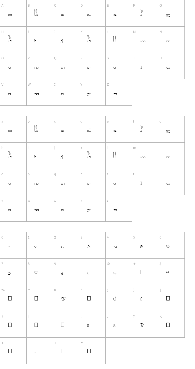 Character Map FZ UNIQUE 41 HOLLOW EX Font