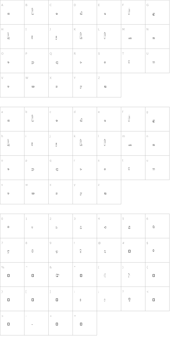 Character Map FZ UNIQUE 41 HOLLOW Font