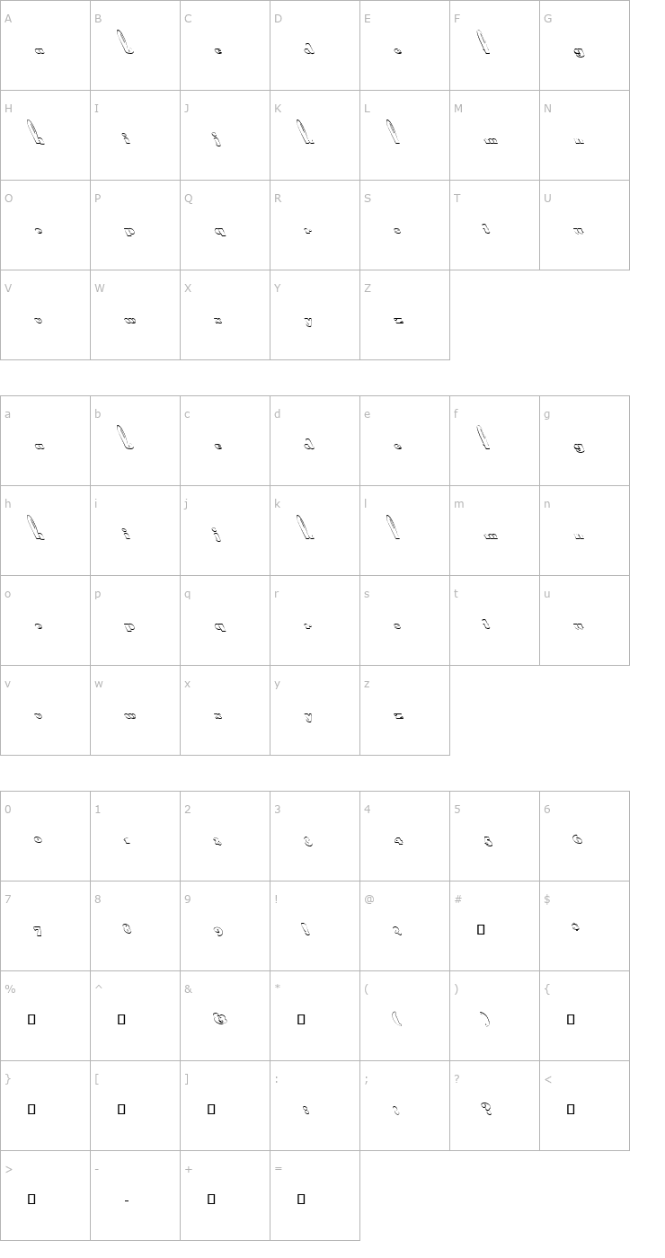 Character Map FZ UNIQUE 41 HOLLOW LEFTY Font