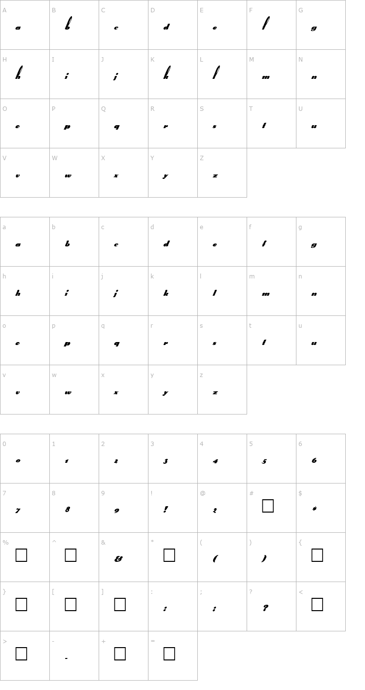 Character Map FZ UNIQUE 41 ITALIC Font