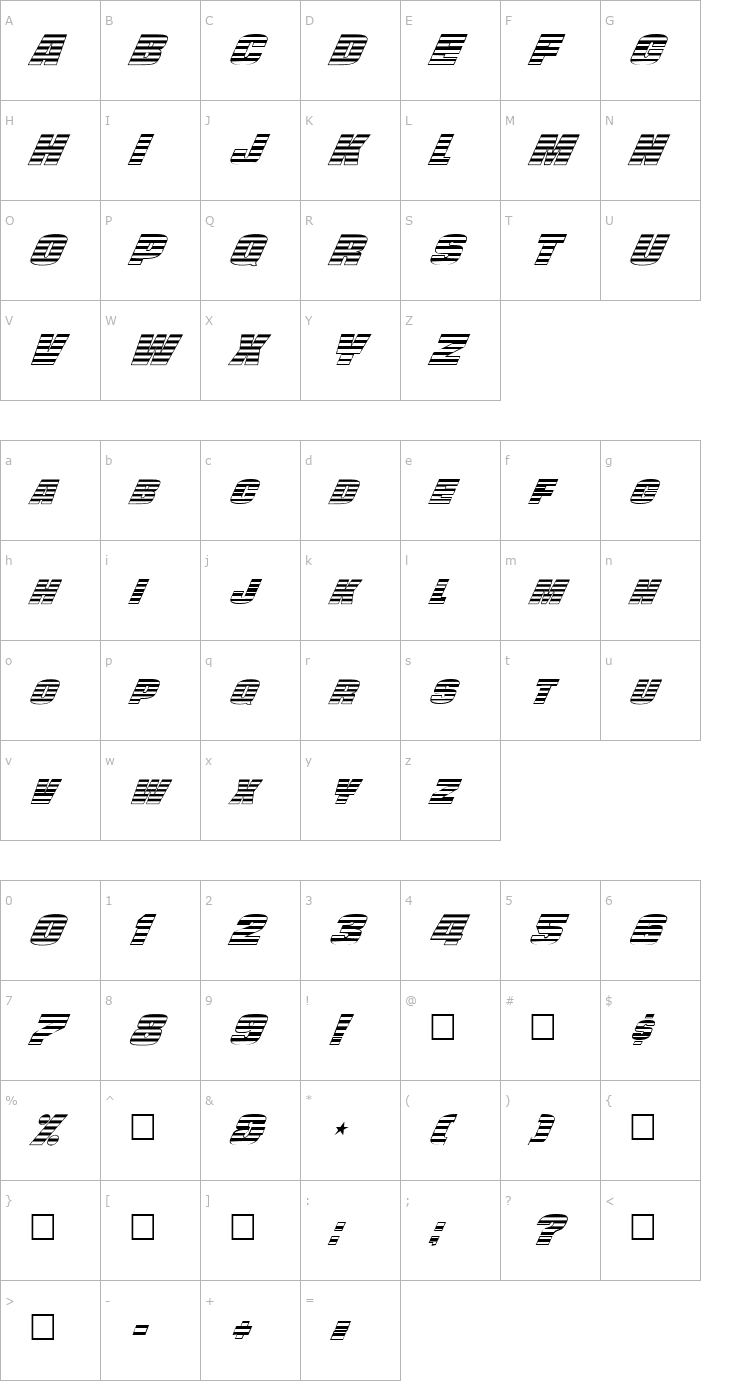 Character Map FZ UNIQUE 45 ITALIC Font