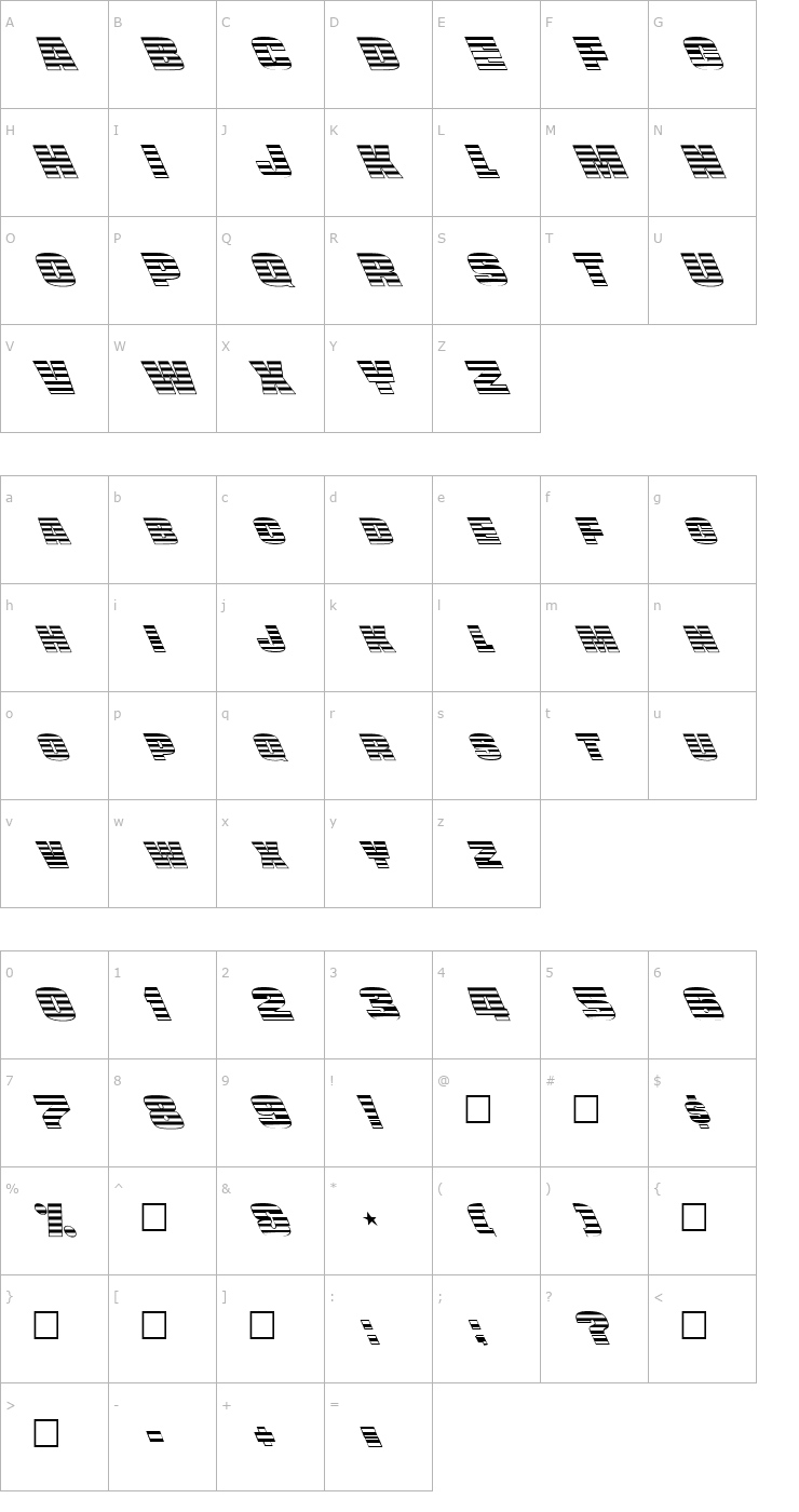 Character Map FZ UNIQUE 45 LEFTY Font