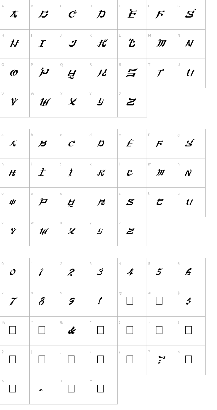 Character Map FZ UNIQUE 46 ITALIC Font