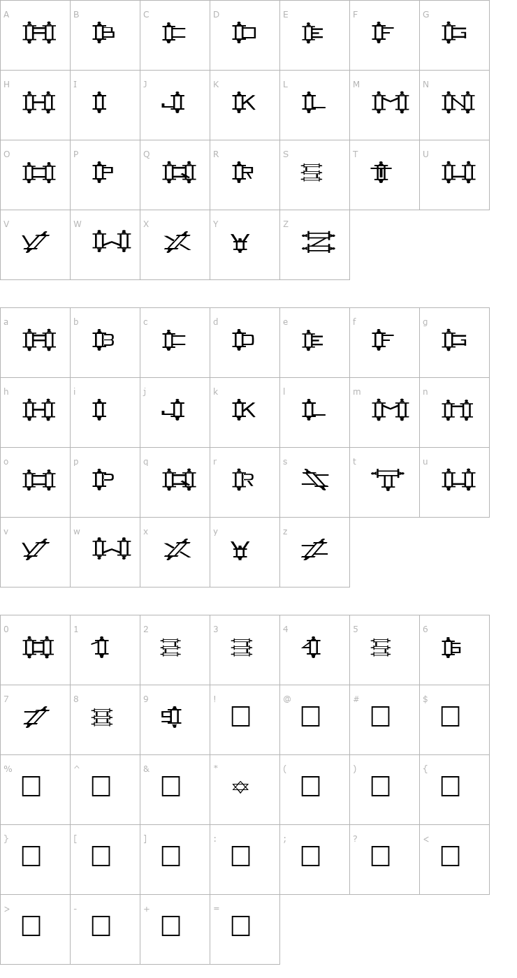 Character Map FZ UNIQUE 47 EX Font