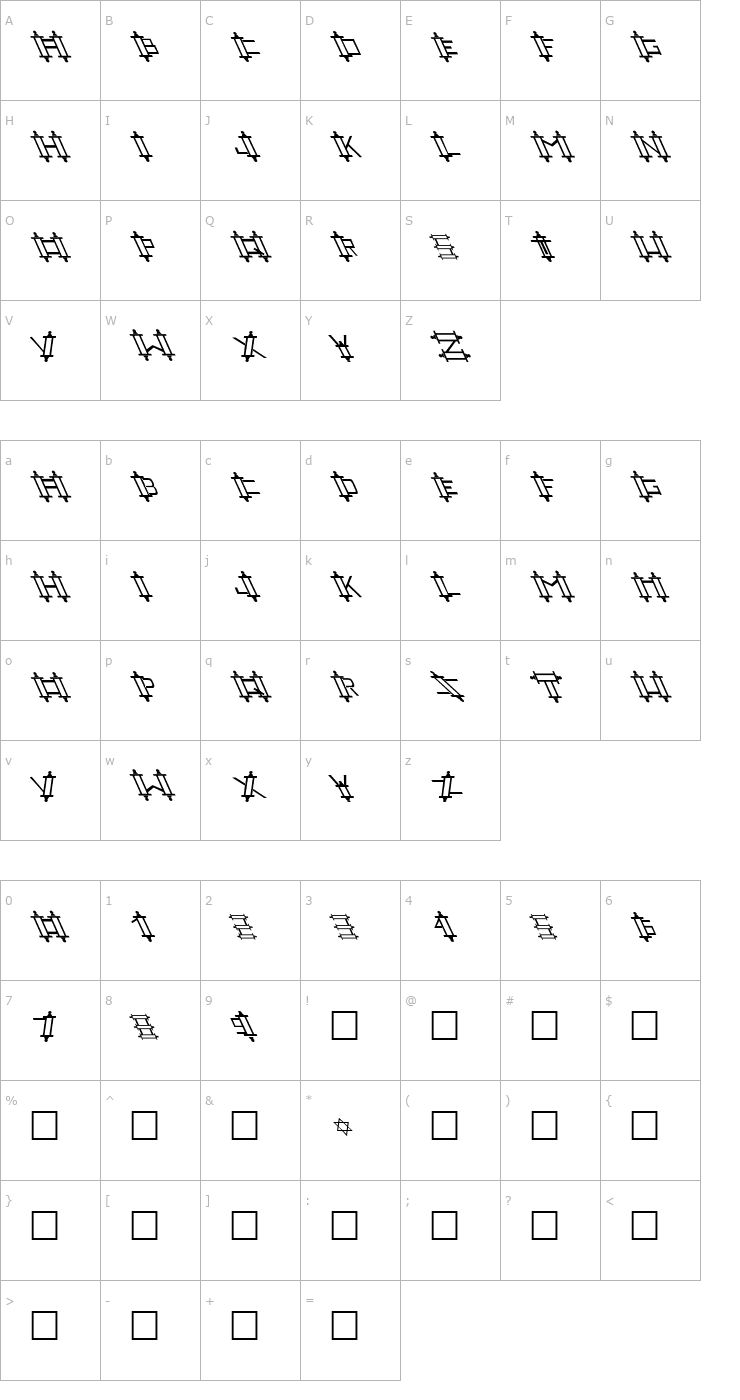 Character Map FZ UNIQUE 47 LEFTY Font