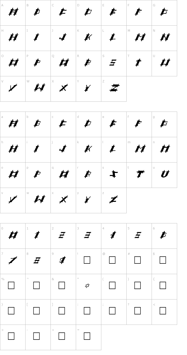 Character Map FZ UNIQUE 48 ITALIC Font