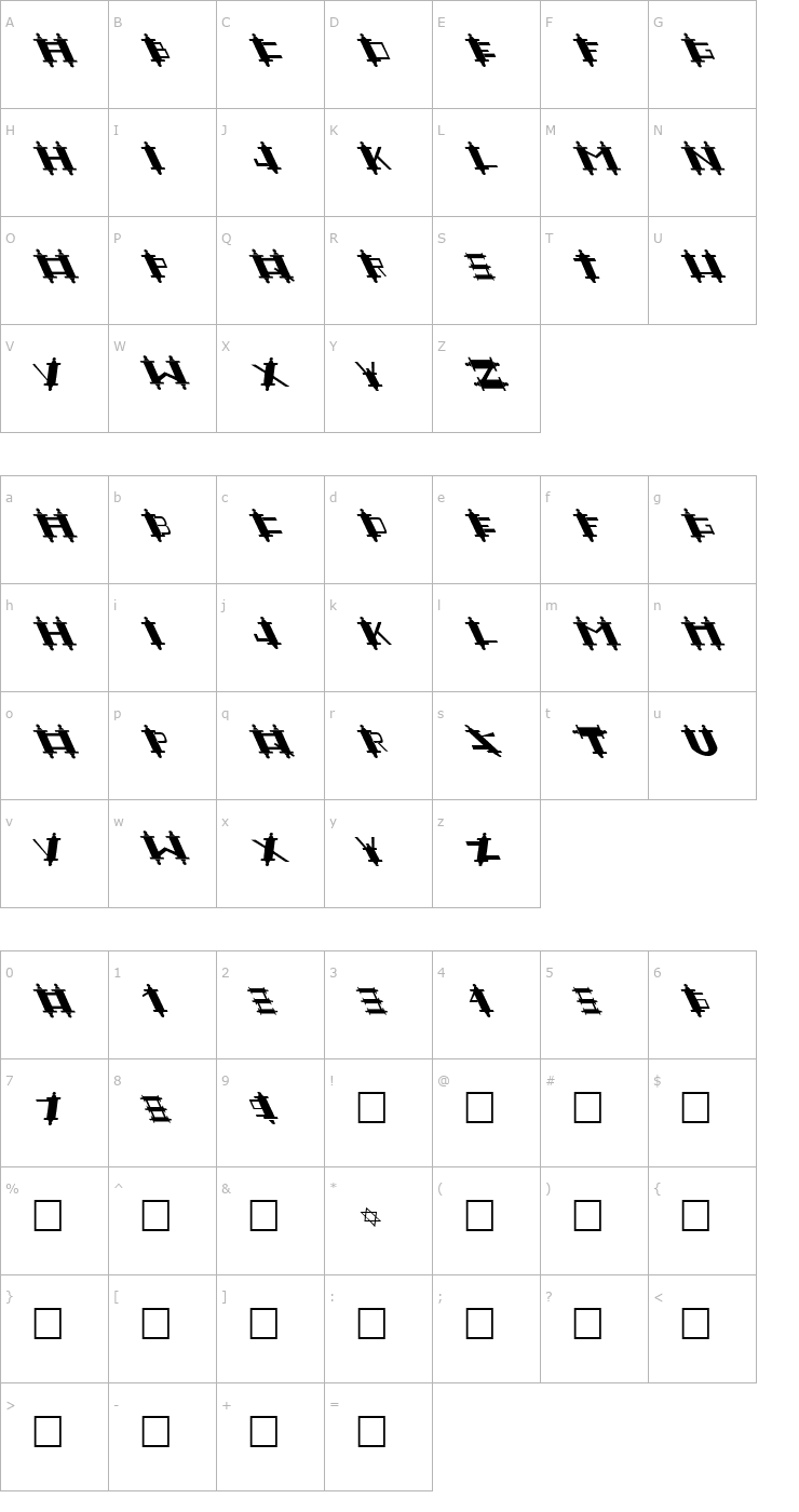 Character Map FZ UNIQUE 48 LEFTY Font