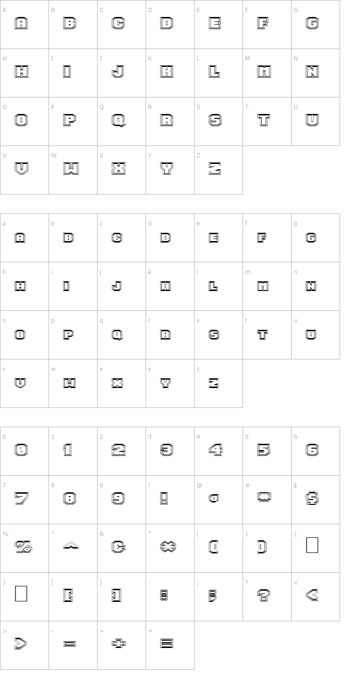 Character Map FZ UNIQUE 49 HOLLOW EX Font