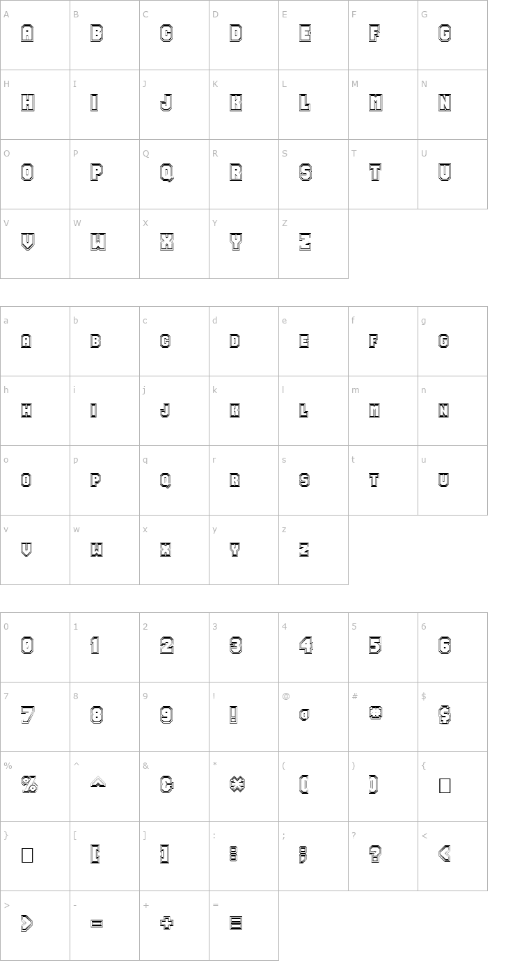 Character Map FZ UNIQUE 49 HOLLOW Font