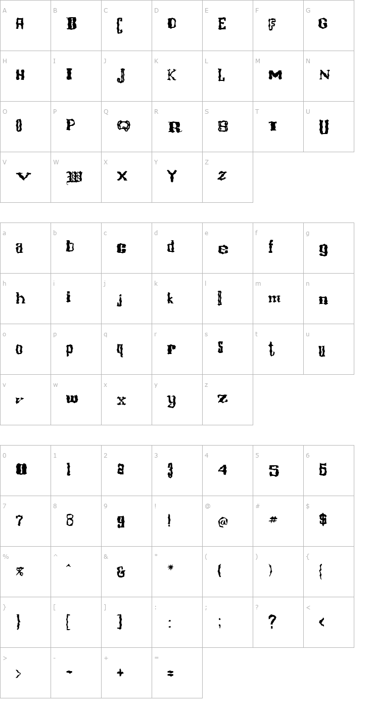 Character Map FZ WACKY 16 Font