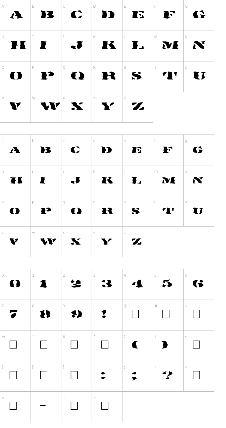 Character Map FZ WACKY 17 EX Font