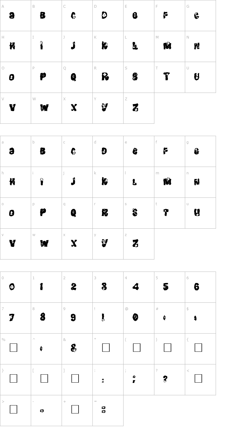 Character Map FZ WACKY 25 Font