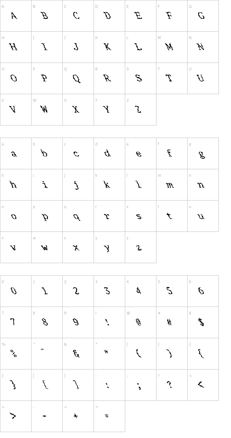 Character Map FZ WACKY 33 LEFTY Font