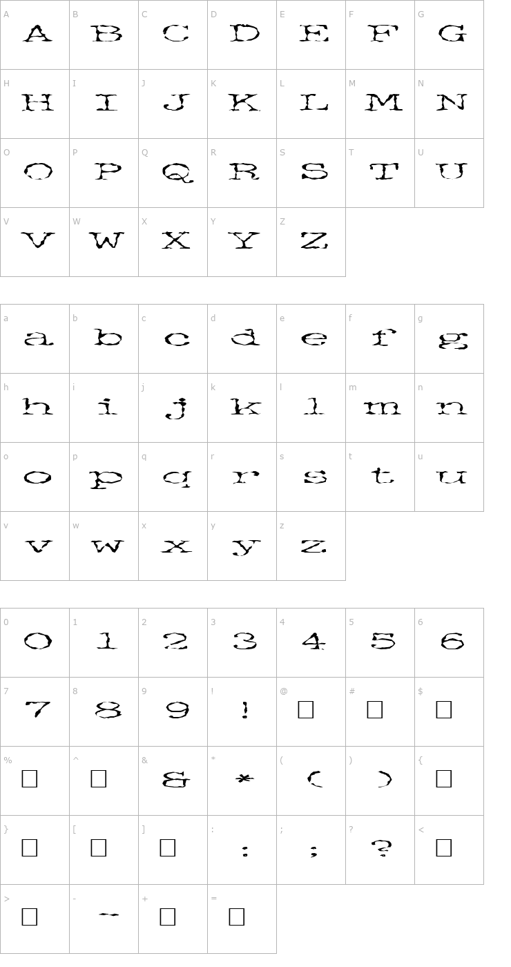 Character Map FZ WACKY 34 EX Font