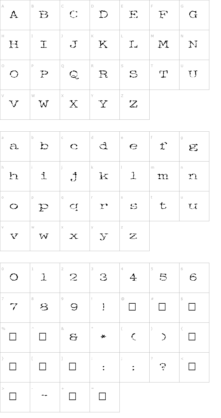 Character Map FZ WACKY 34 Font