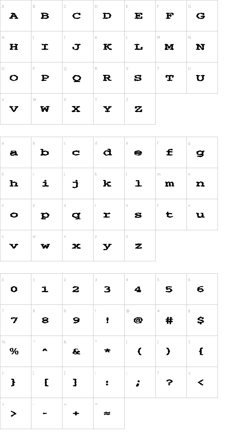 Character Map FZ WACKY 35 EX Font