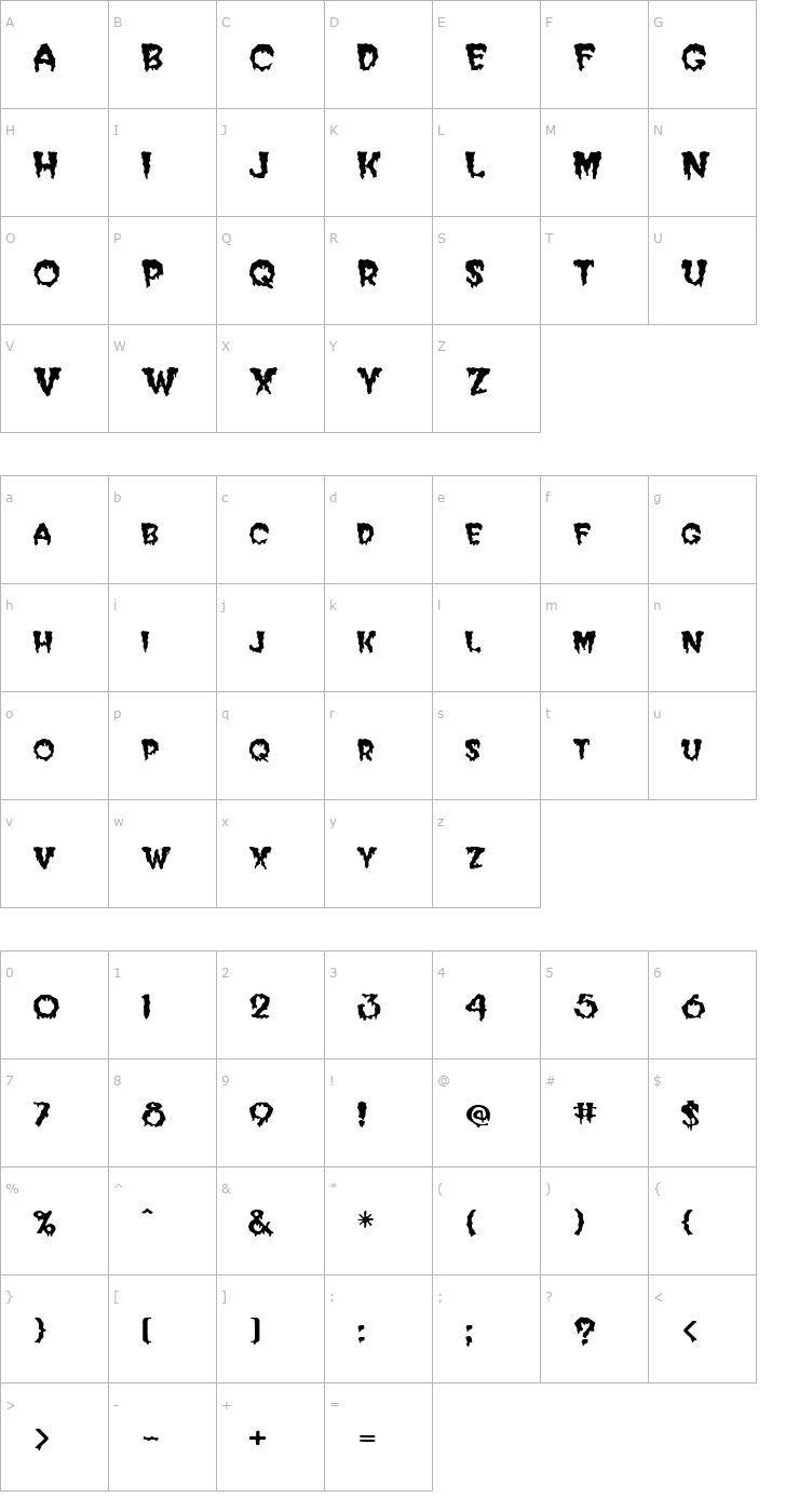 Character Map FZ WACKY 39 Font