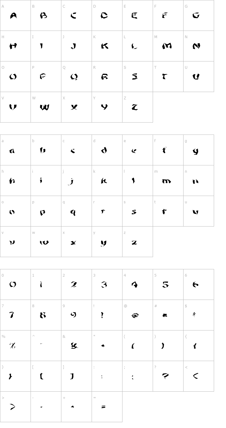Character Map FZ WACKY 45 EX Font
