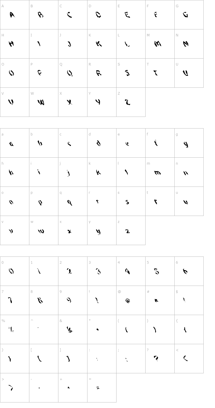 Character Map FZ WACKY 45 LEFTY Font