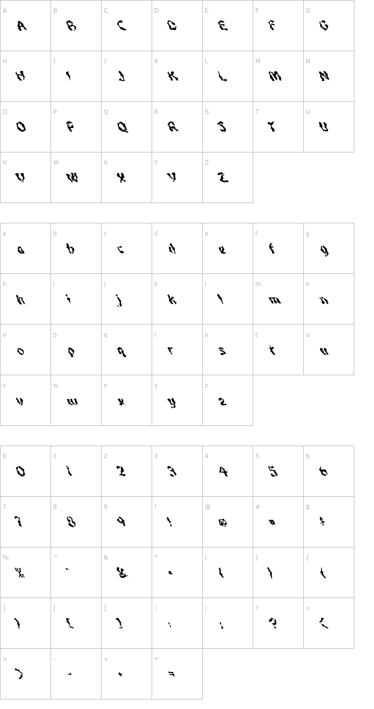 Character Map FZ WACKY 49 LEFTY Font