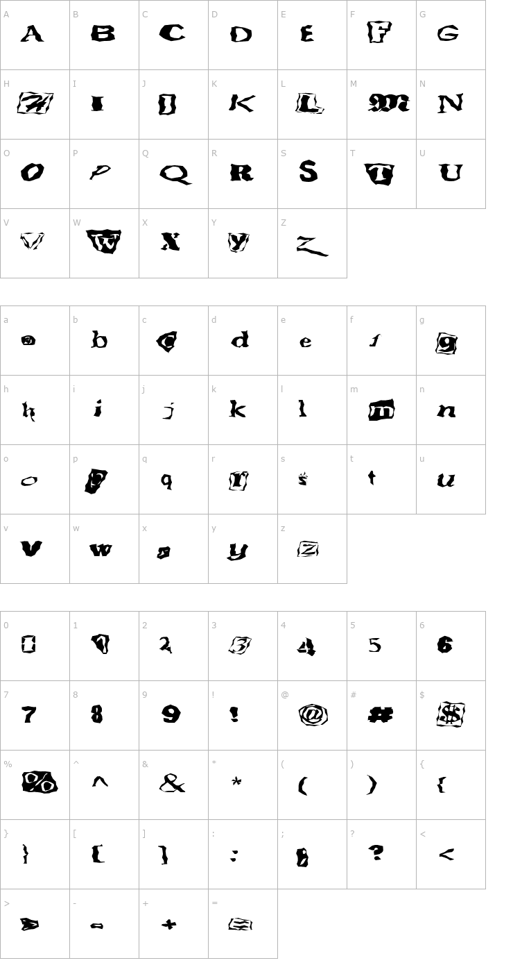 Character Map FZ WACKY 50 EX Font