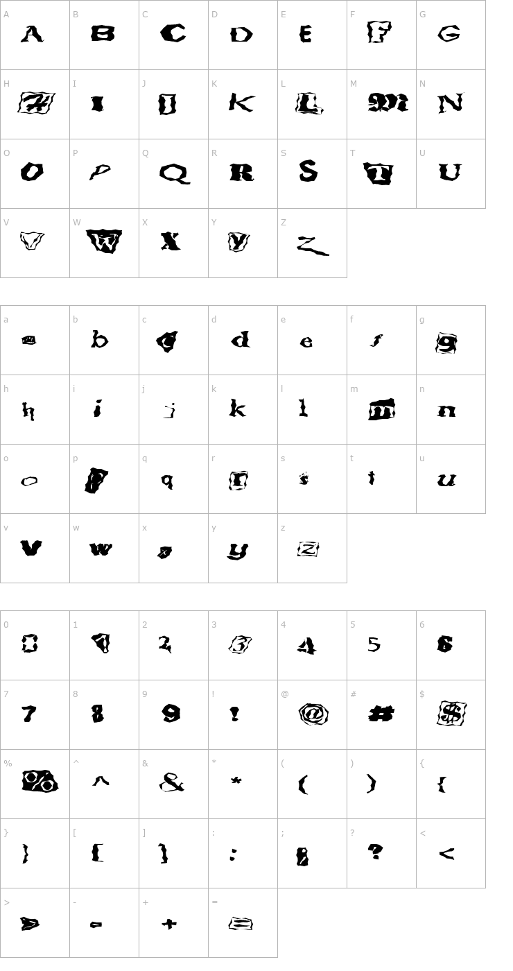 Character Map FZ WACKY 51 EX Font