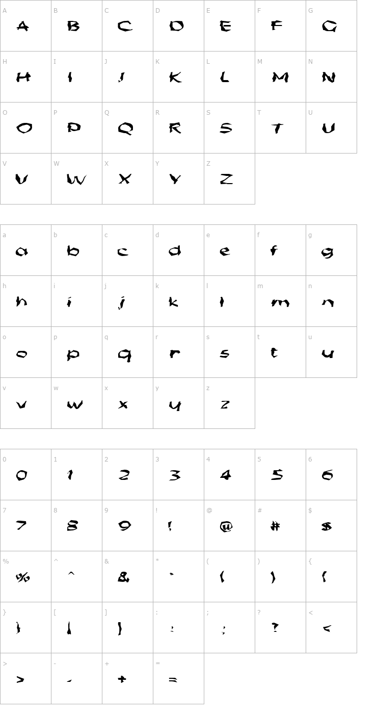 Character Map FZ WACKY 56 EX Font