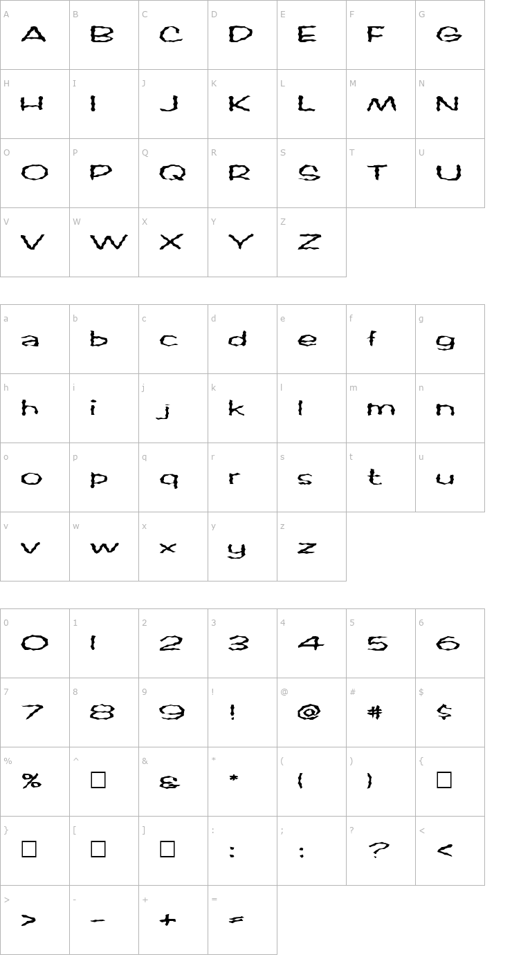 Character Map FZ WACKY 60 EX Font