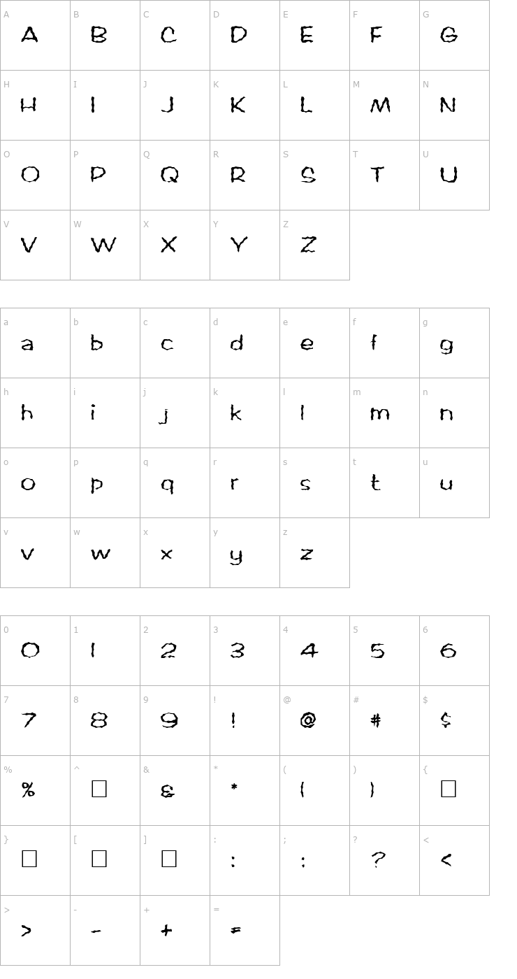 Character Map FZ WACKY 60 Font