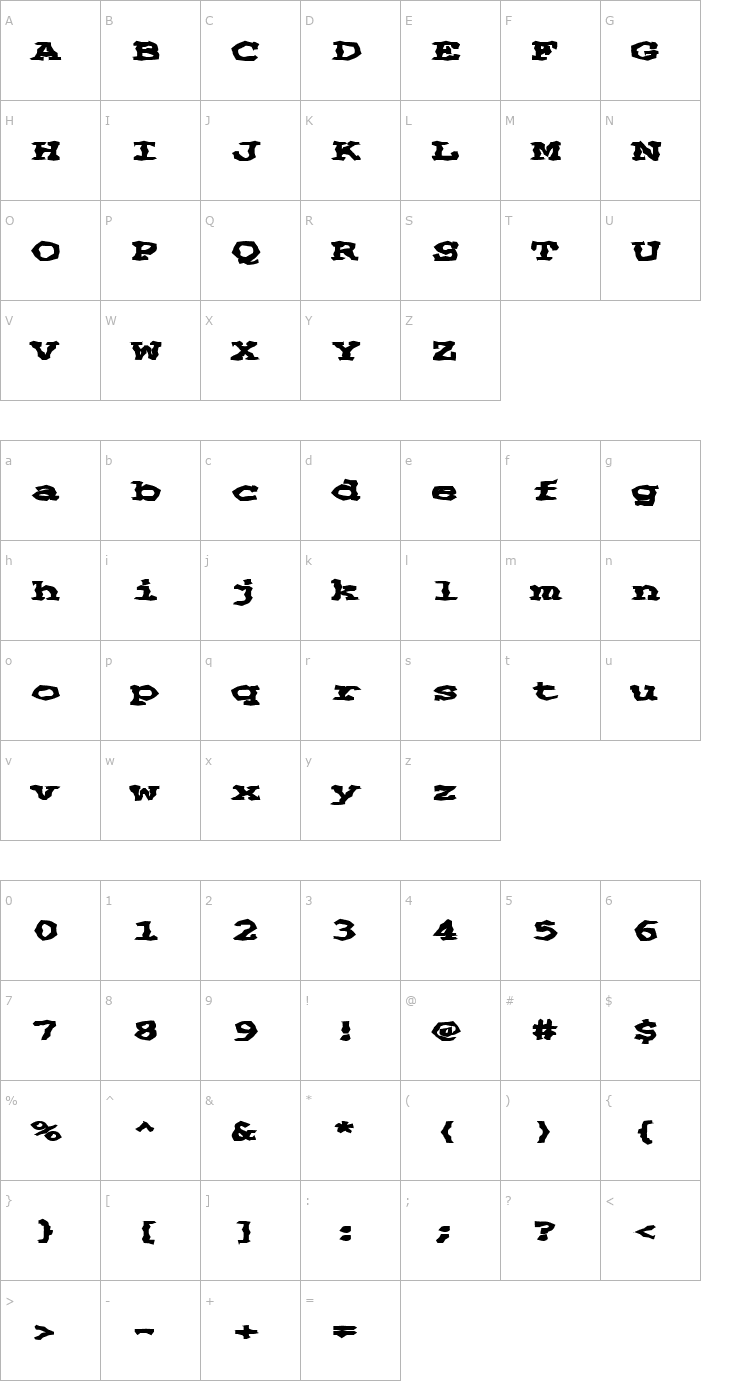 Character Map FZ WACKY 69 EX Font