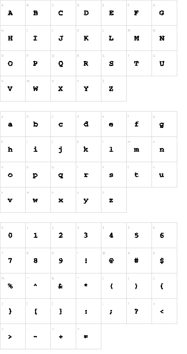 Character Map FZ WACKY 69 Font