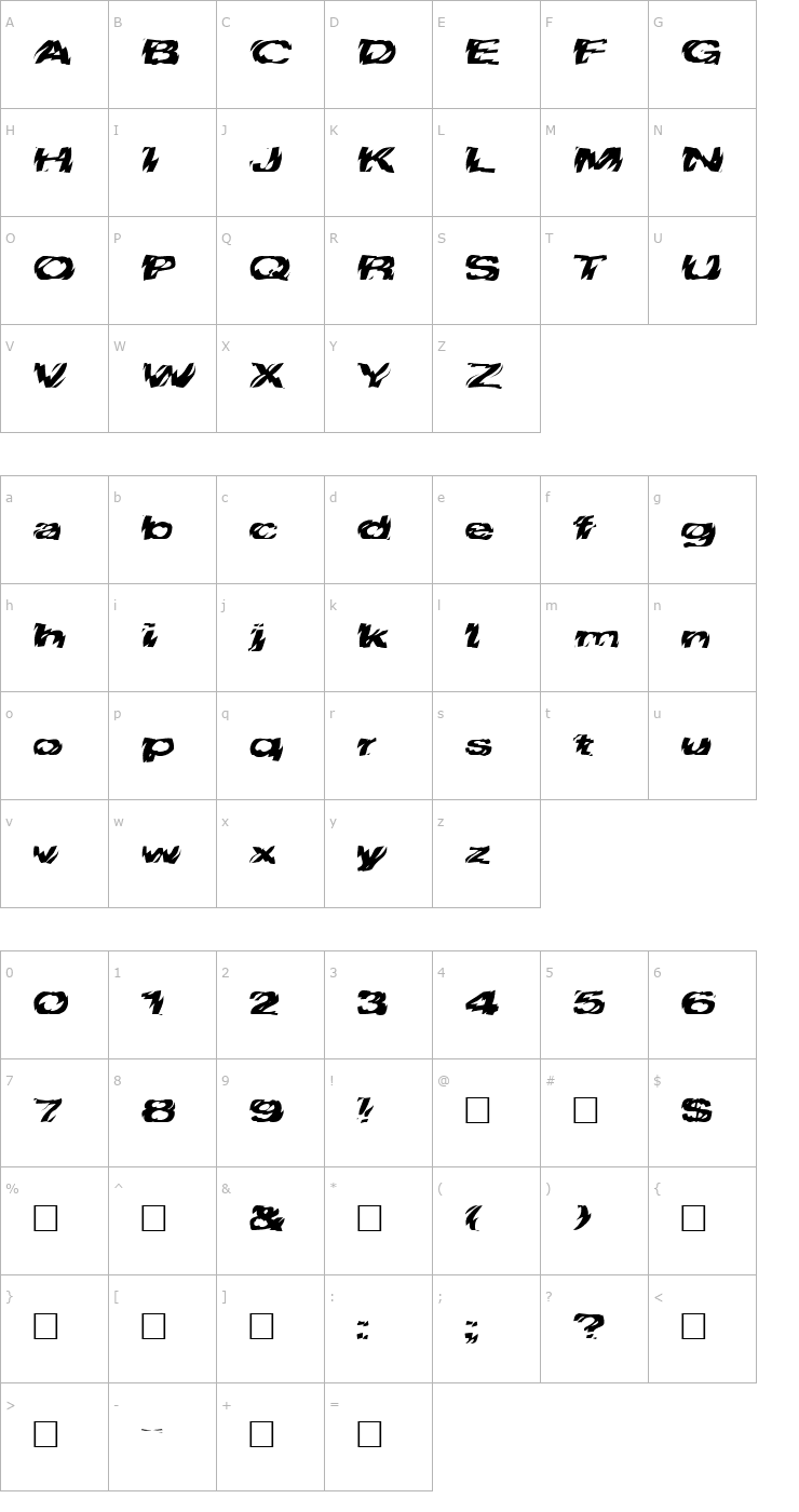 Character Map FZ WARPED 10 EX Font