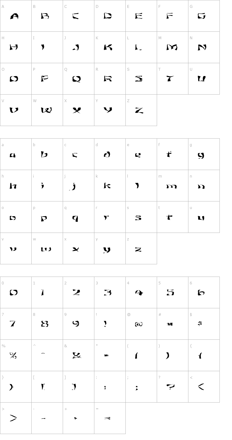 Character Map FZ WARPED 12 EX Font