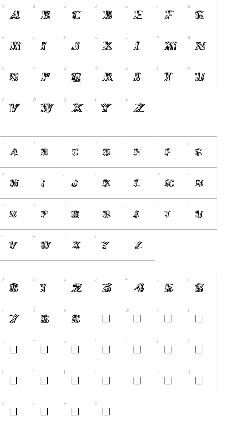 Character Map FZ WARPED 13 EX Font