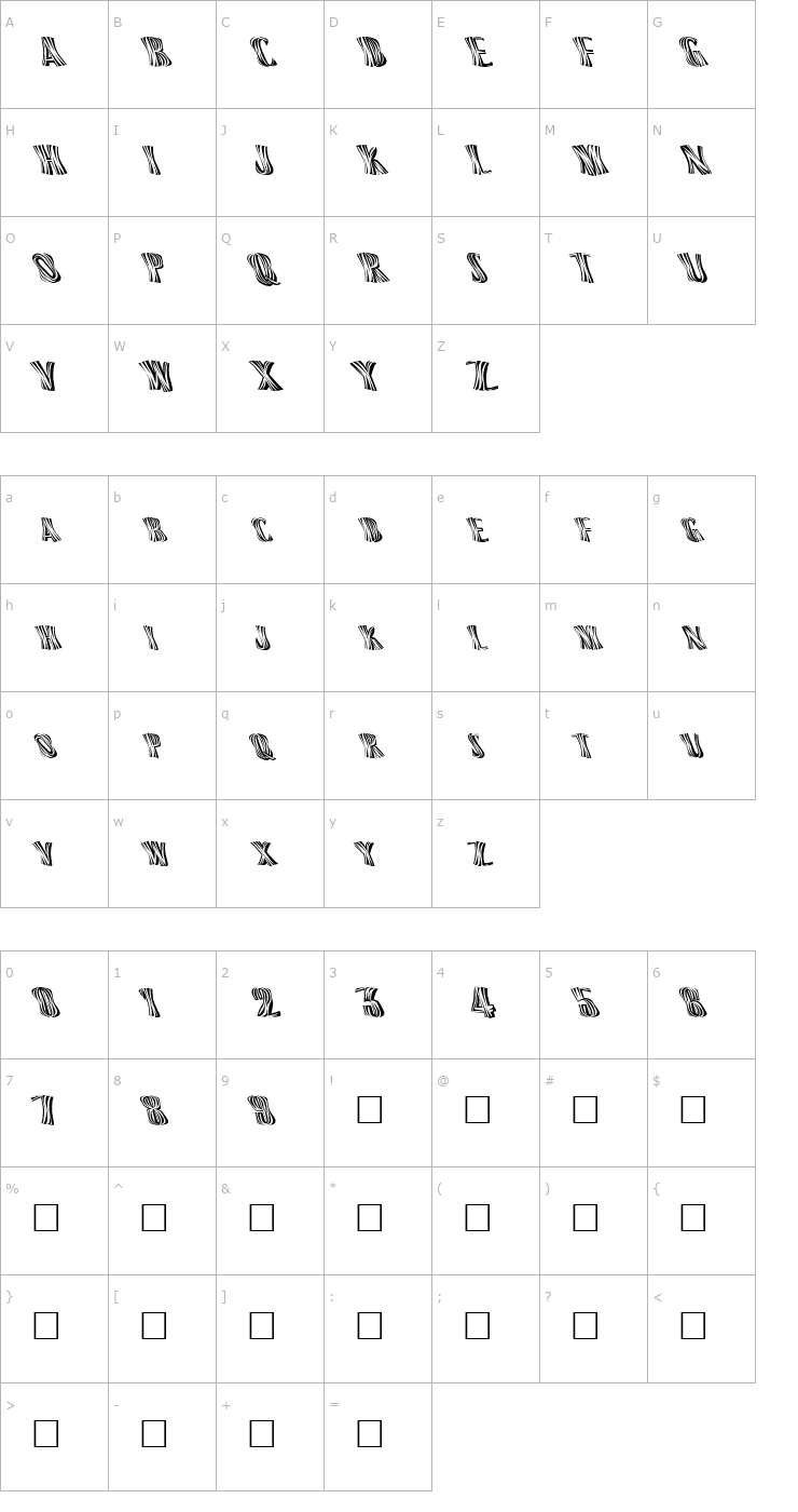 Character Map FZ WARPED 13 LEFTY Font