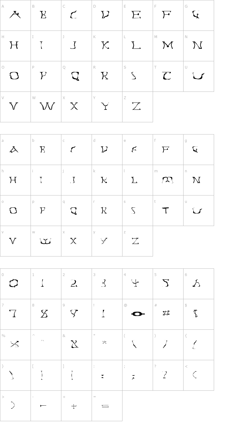 Character Map FZ WARPED 14 EX Font