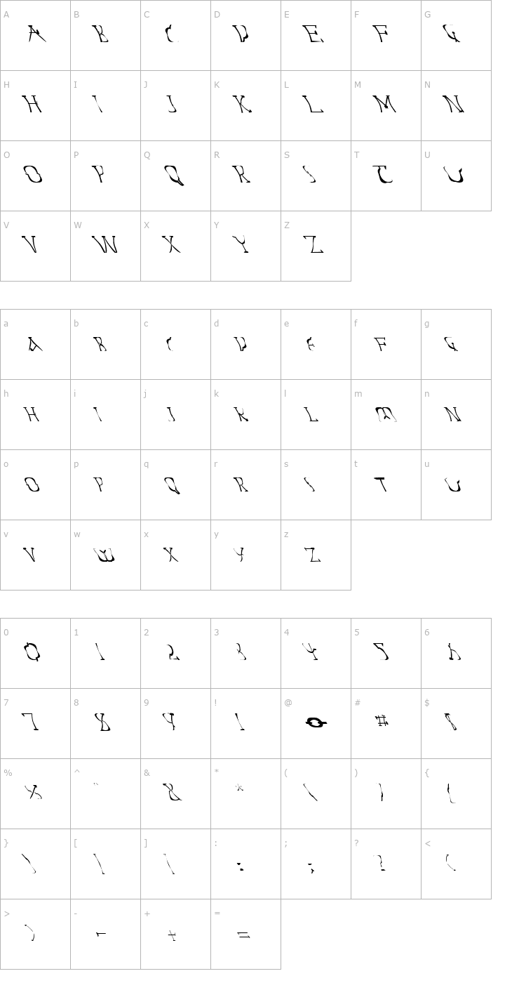 Character Map FZ WARPED 14 LEFTY Font