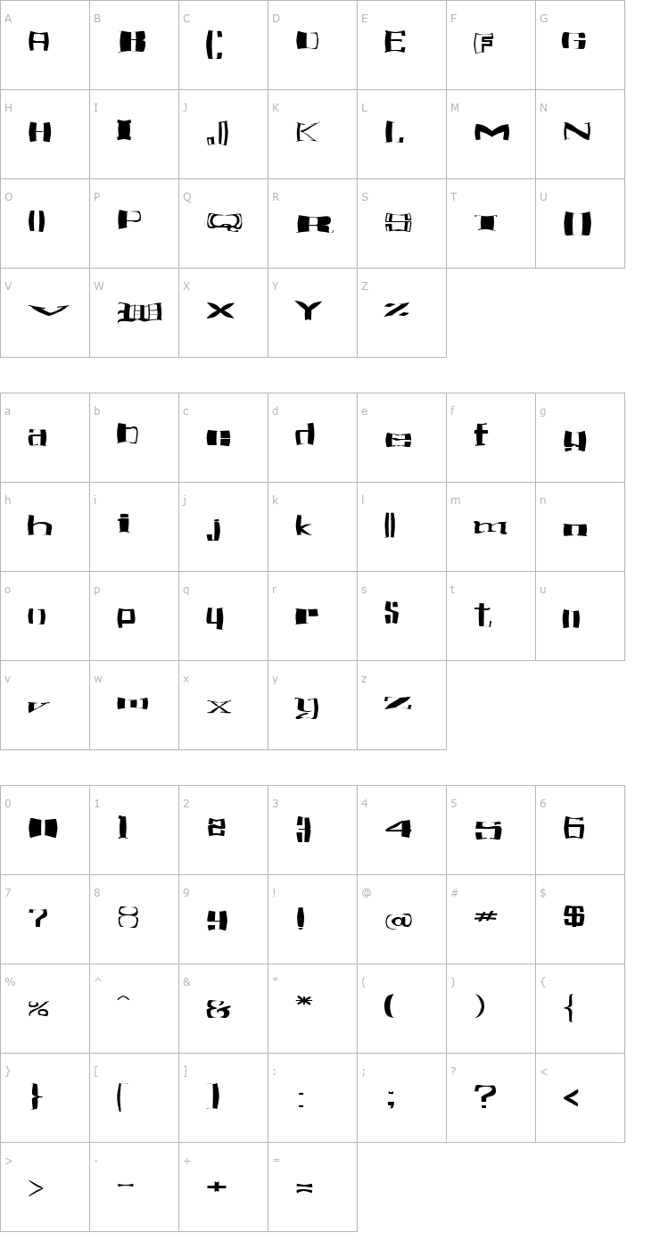 Character Map FZ WARPED 16 EX Font