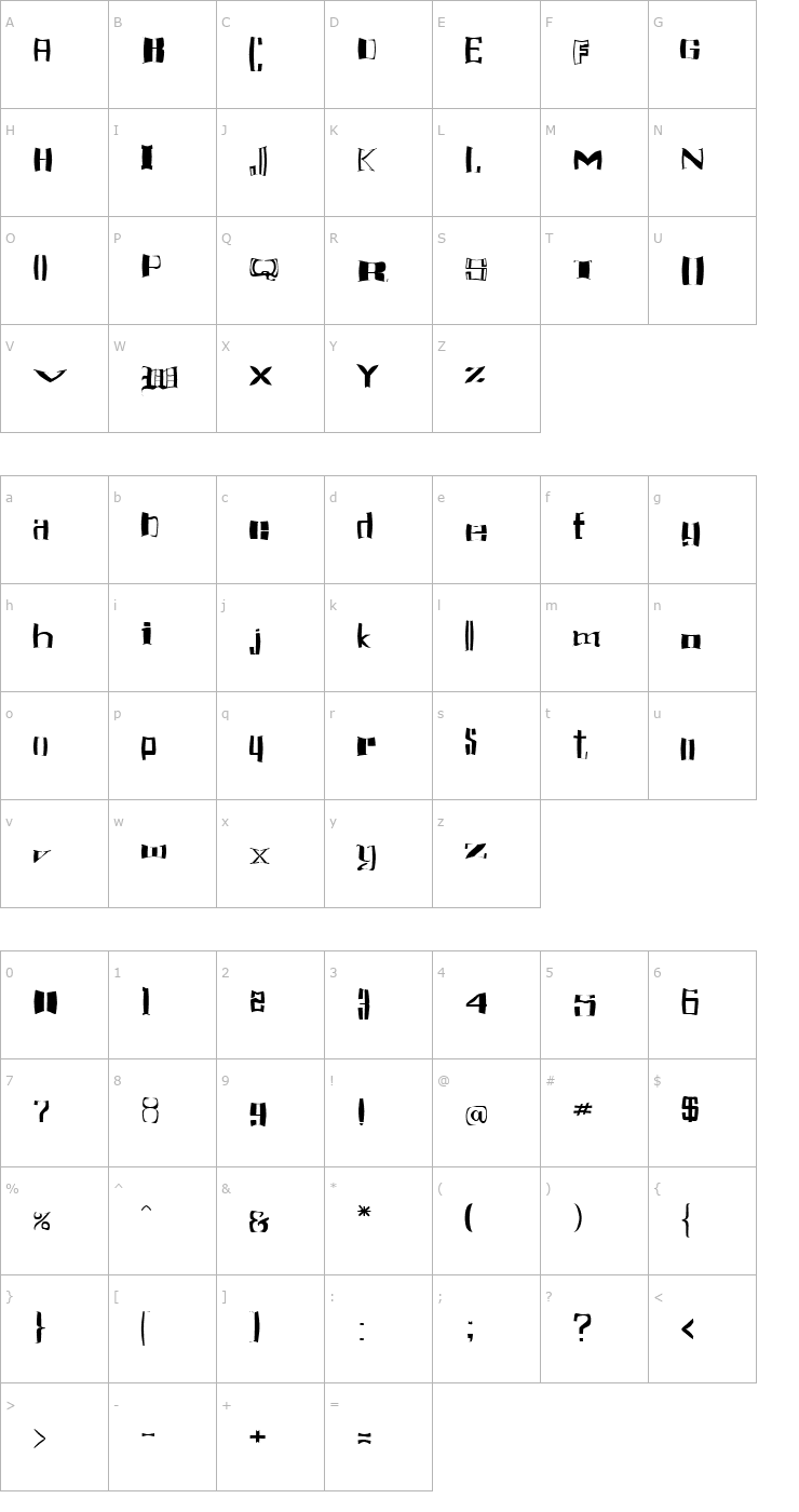 Character Map FZ WARPED 16 Font