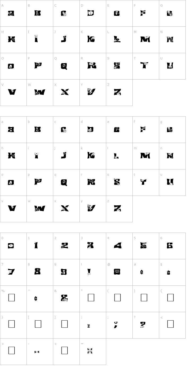 Character Map FZ WARPED 19 EX Font