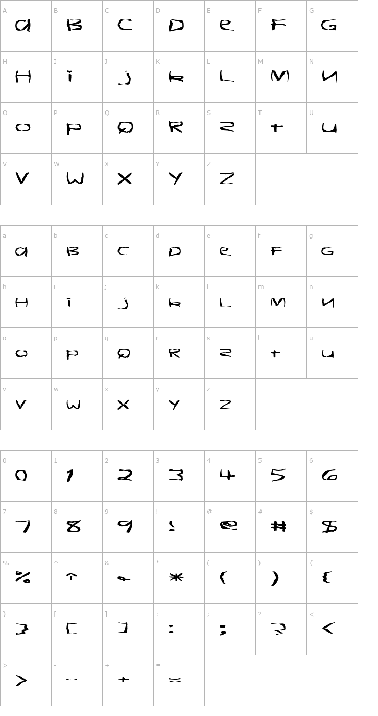Character Map FZ WARPED 26 EX Font